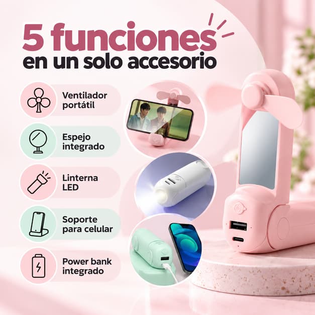 🔥 VENTILADOR DE BOLSILLO 5 EN 1